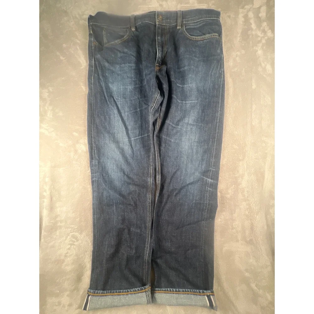 J.Crew The Sutton Selvedge Denim Jeans Mens 36x32 Dark Wash Straight Leg Blue